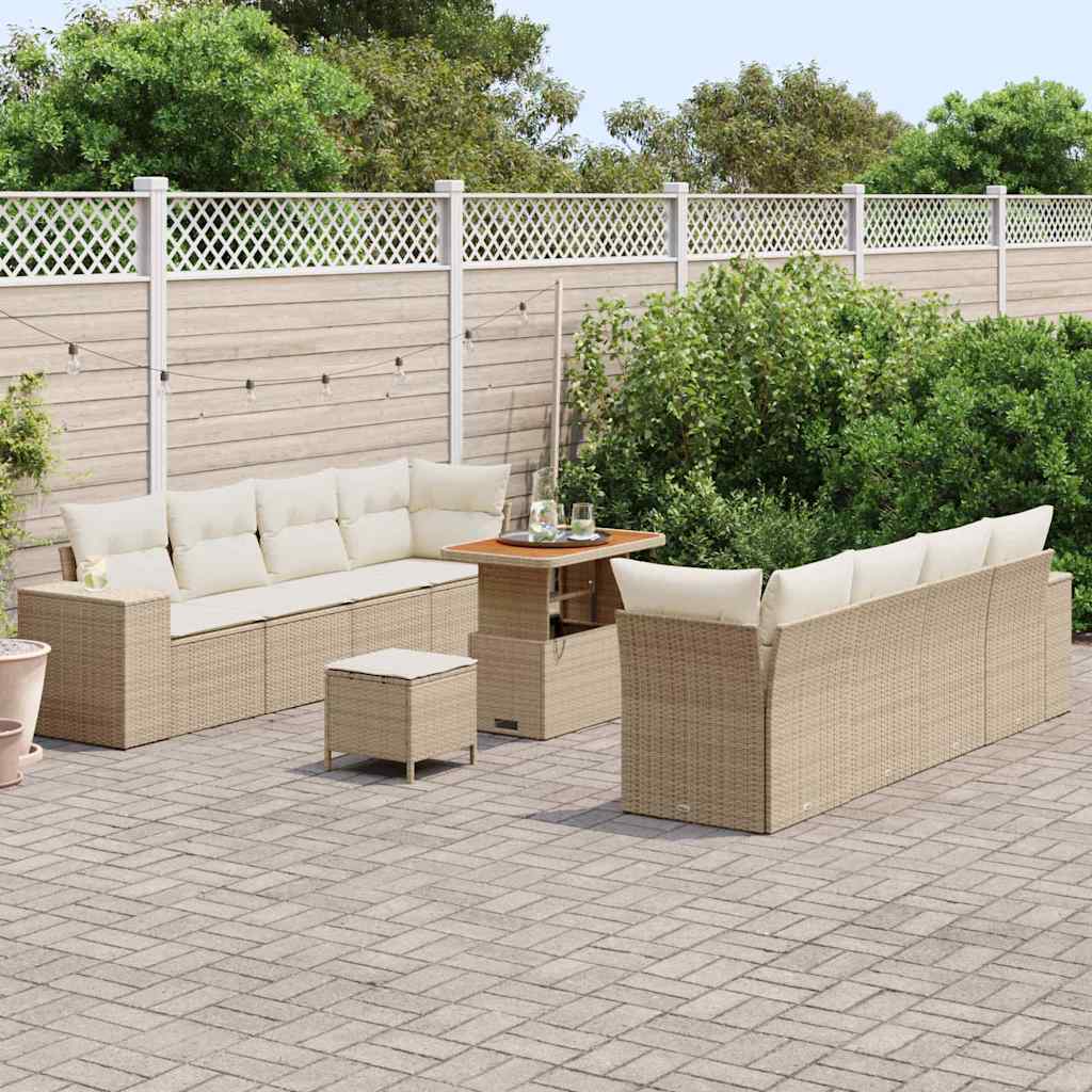 Gartensofa-set mit Kissen 11 pcs Beige Poly-Rattan