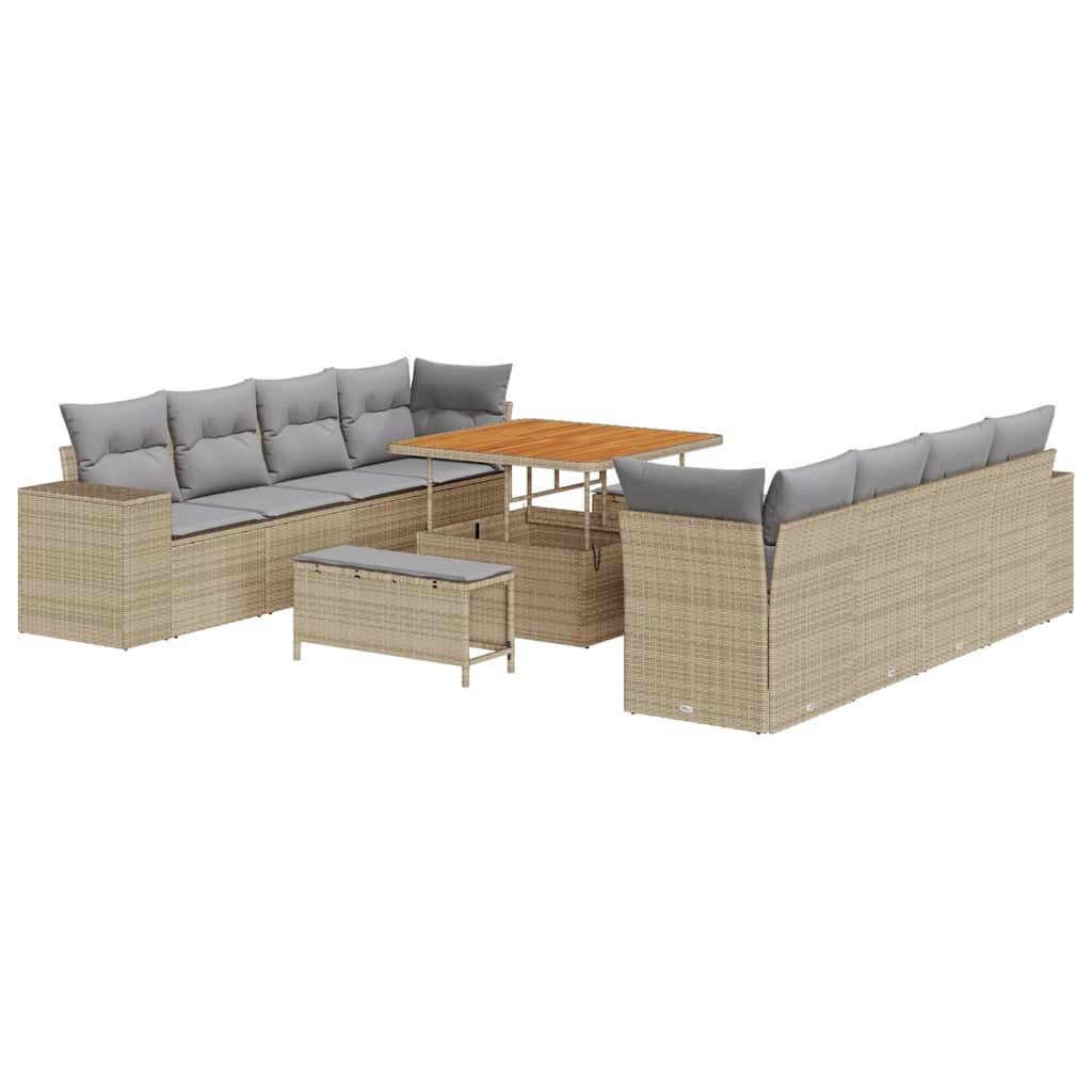 Gartensofa-set mit Kissen 11 pcs Beige Poly-Rattan