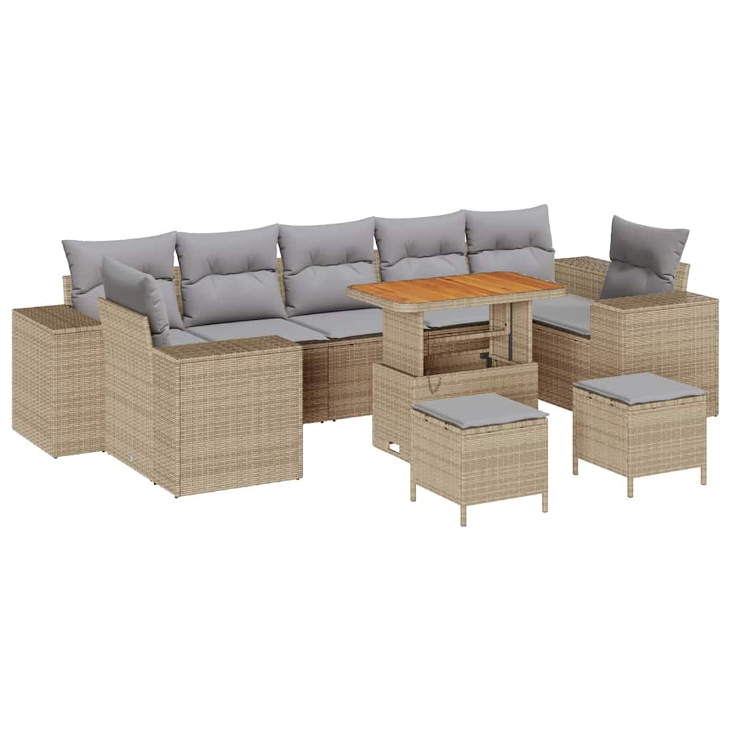 Gartensofa-set mit Kissen 10 pcs Beige Poly-Rattan