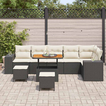 Gartensofa-set mit Kissen 9 pcs Schwarz Poly-Rattan