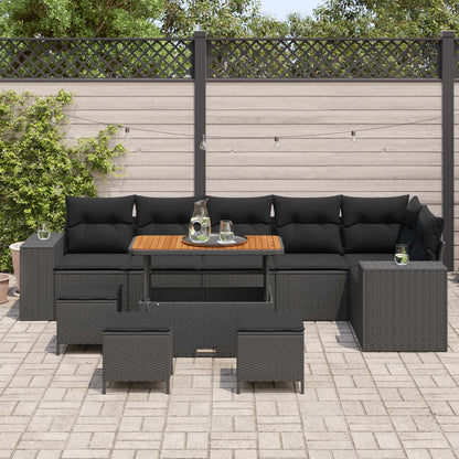 Gartensofa-set mit Kissen 10 pcs Schwarz Poly-Rattan