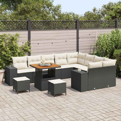 Gartensofa-set mit Kissen 12 pcs Schwarz Poly-Rattan