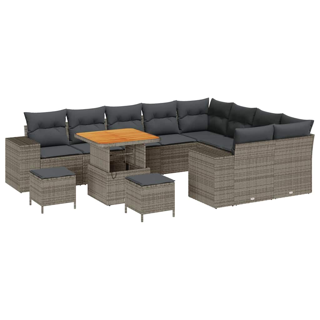 Gartensofa-set mit Kissen 12 pcs Grau Poly-Rattan