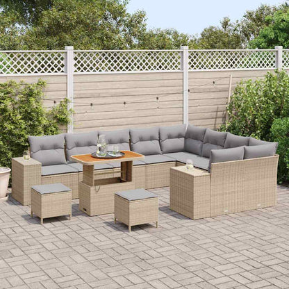 Gartensofa-set mit Kissen 12 pcs Beige Poly-Rattan