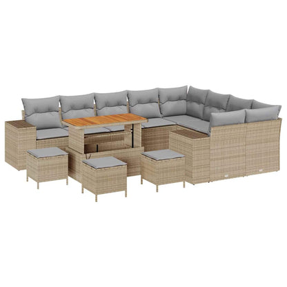 Gartensofa-set mit Kissen 13 pcs Beige Poly-Rattan