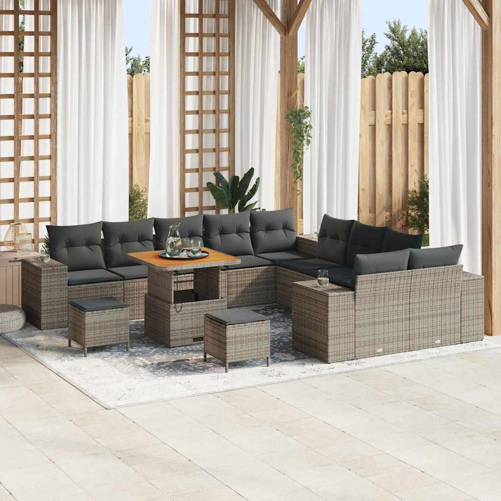 Gartensofa-set mit Kissen 13 pcs Grau Poly-Rattan