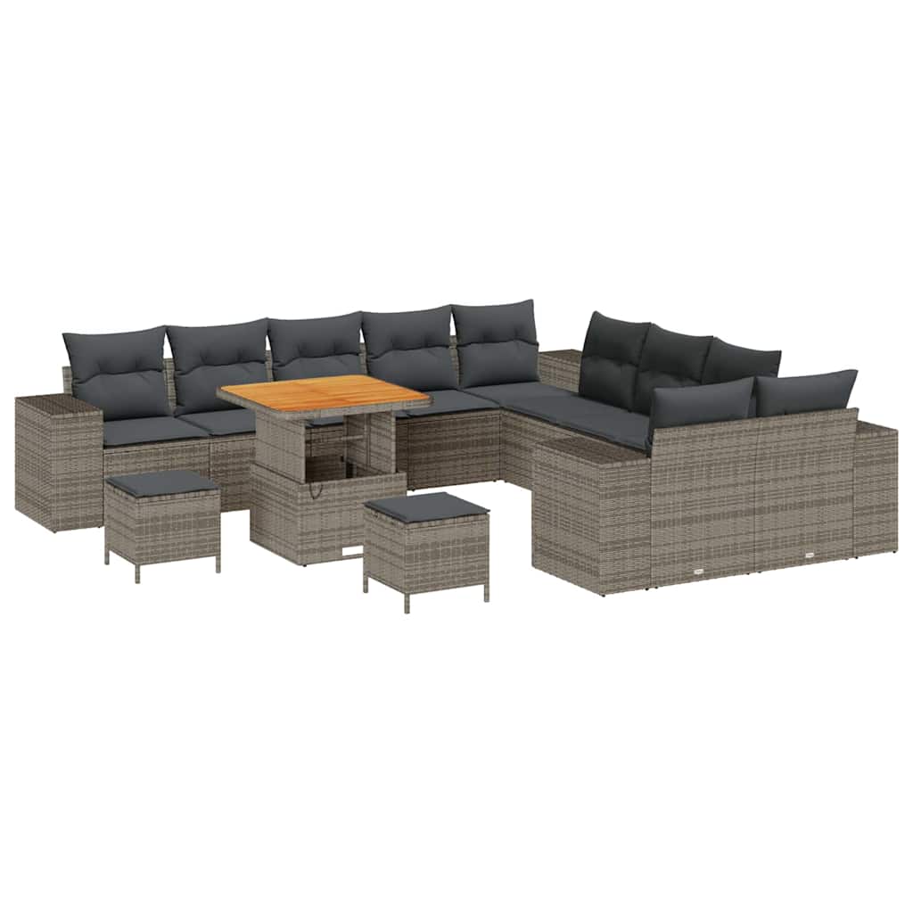Gartensofa-set mit Kissen 13 pcs Grau Poly-Rattan