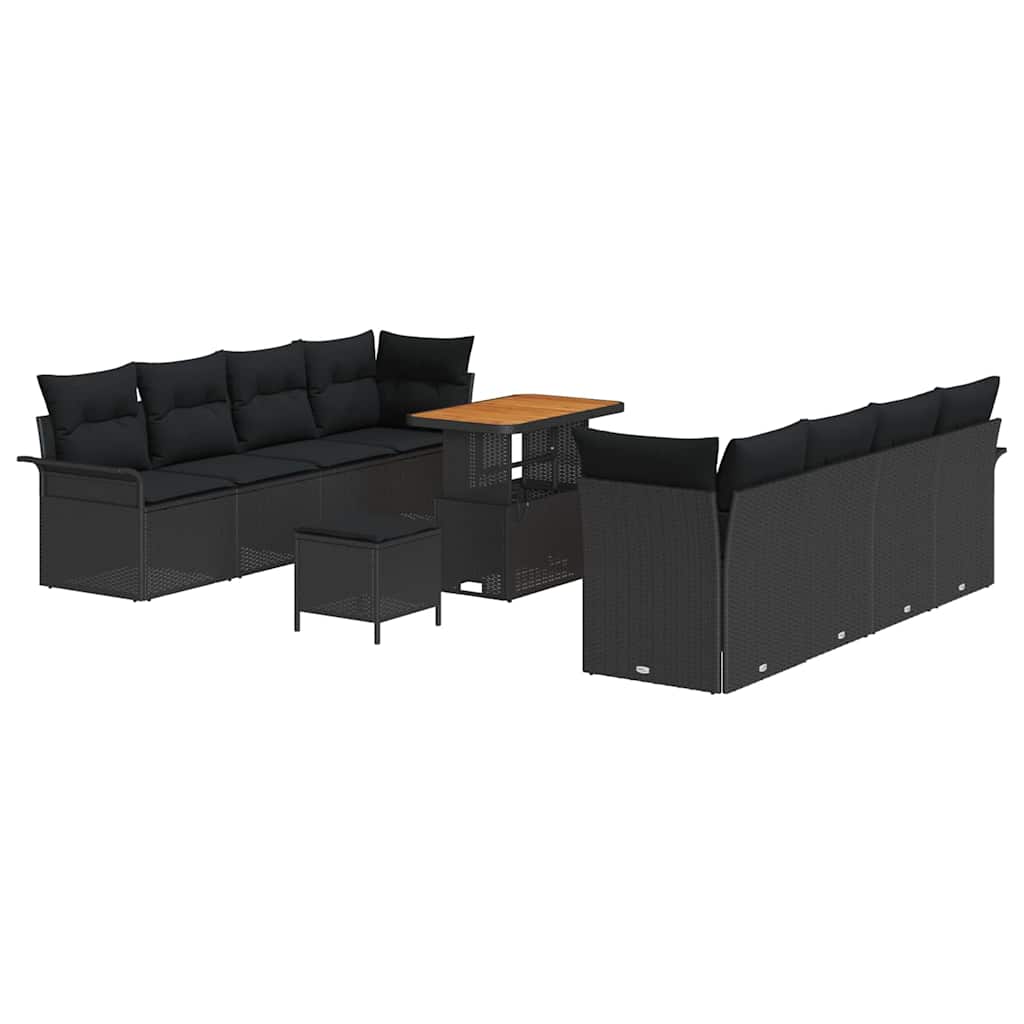 Gartensofa-set mit Kissen 11 pcs Schwarz Poly-Rattan