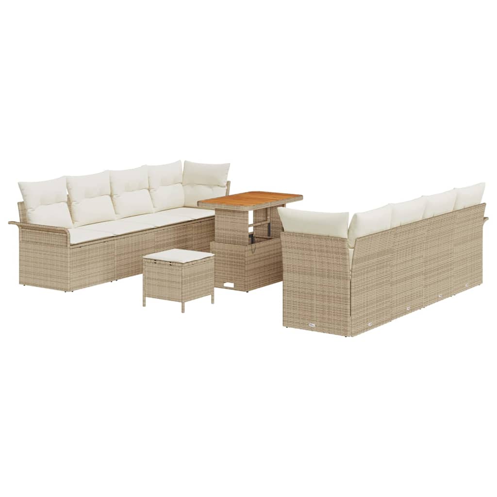 Gartensofa-set mit Kissen 11 pcs Beige Poly-Rattan