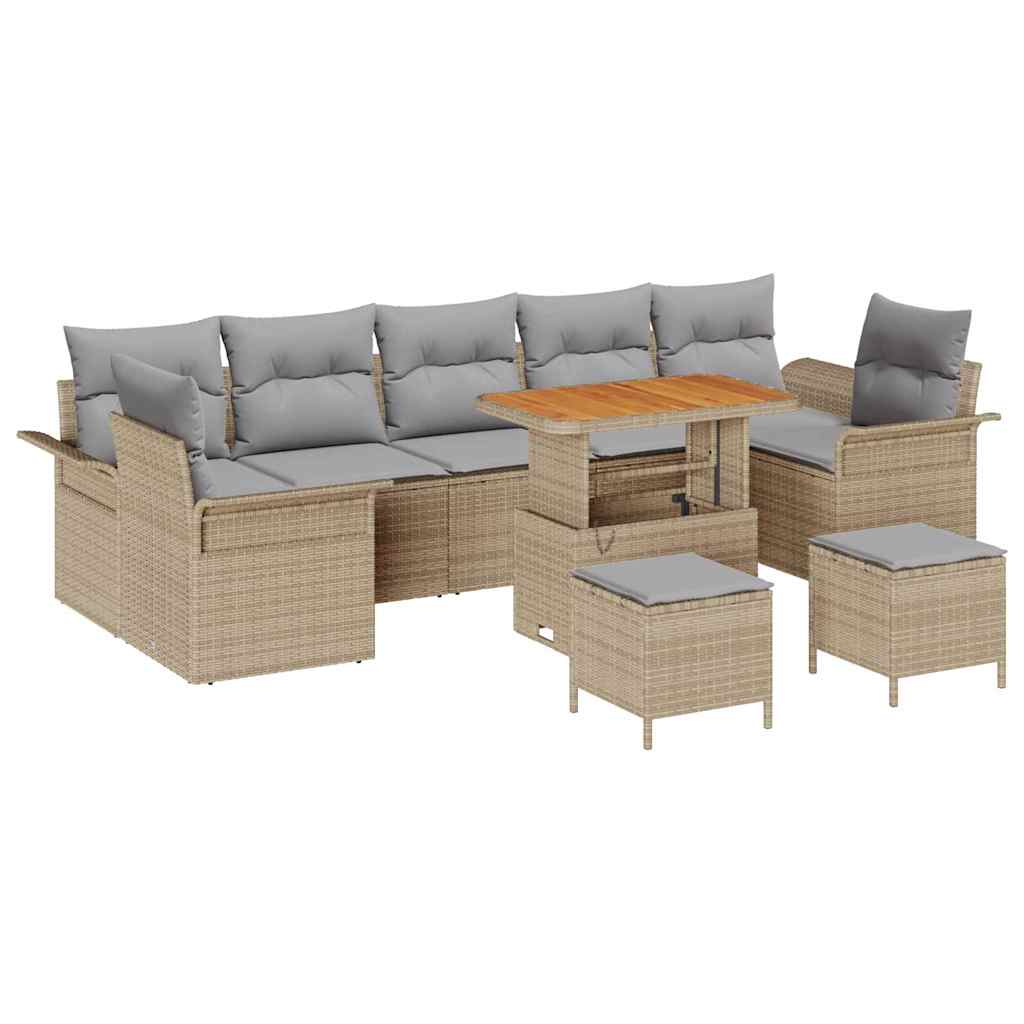 Gartensofa-set mit Kissen 10 pcs Beige Poly-Rattan