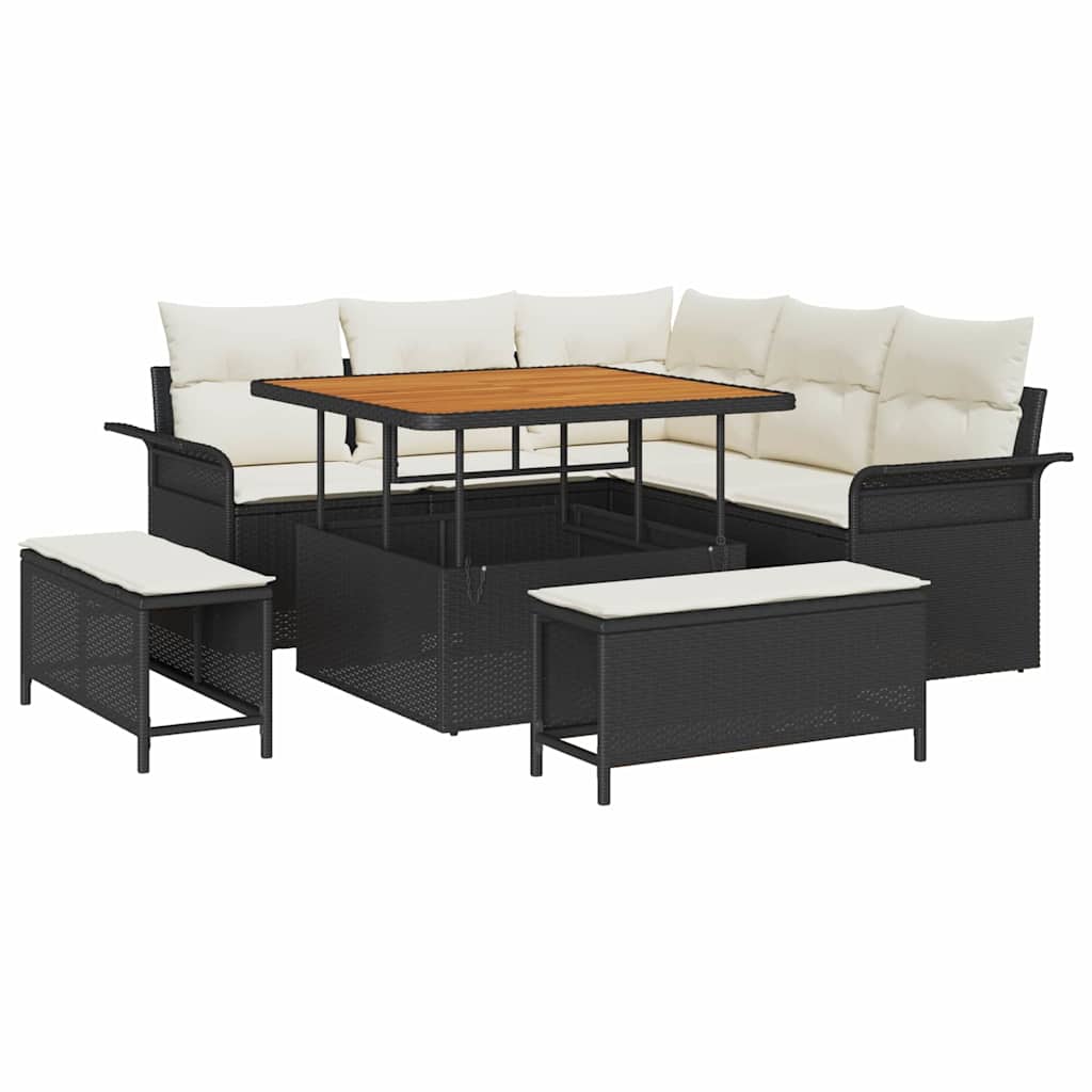 Gartensofa-set mit Kissen 8 pcs Schwarz Poly-Rattan