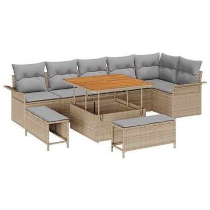 Gartensofa-set mit Kissen 9 pcs Beige Poly-Rattan