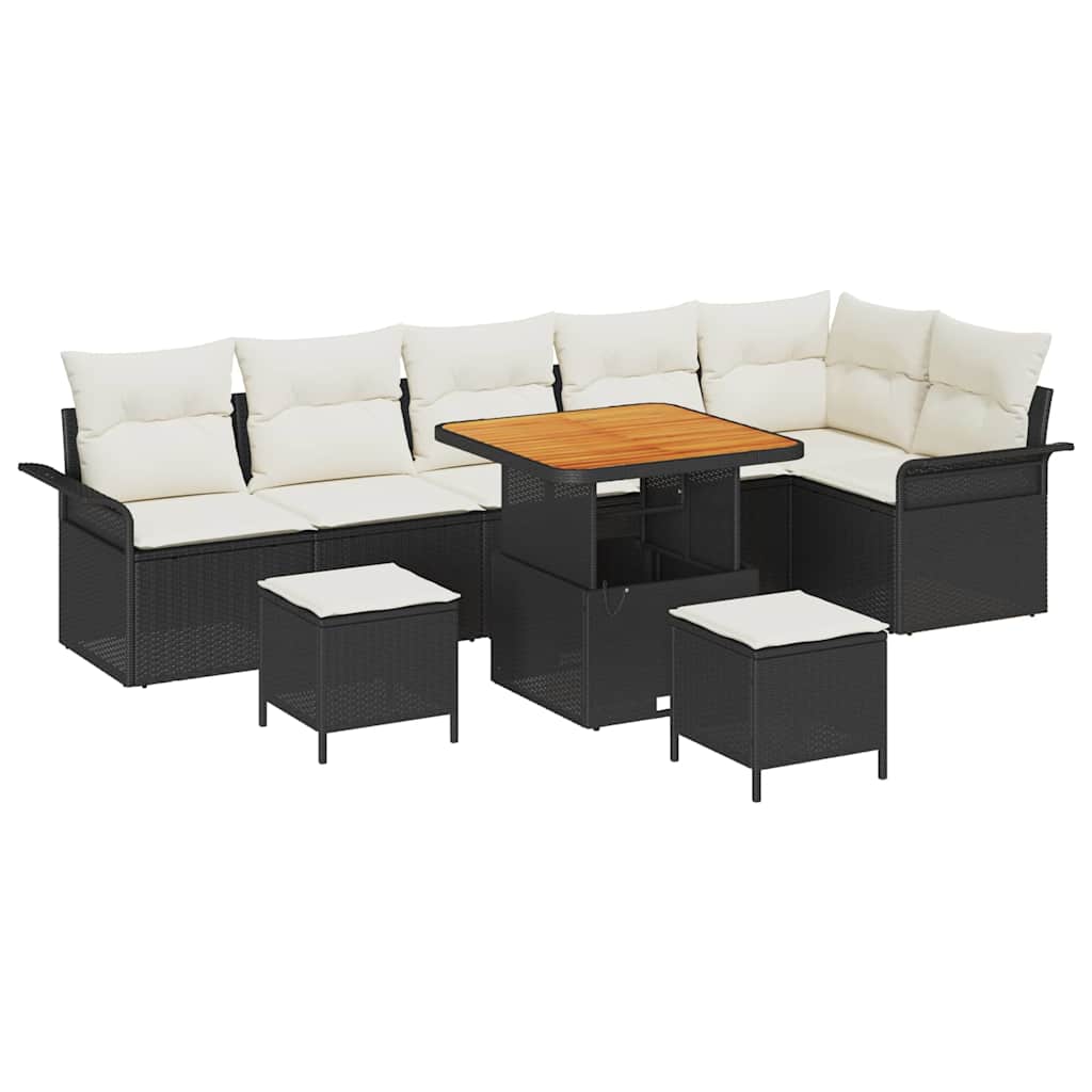 Gartensofa-set mit Kissen 9 pcs Schwarz Poly-Rattan