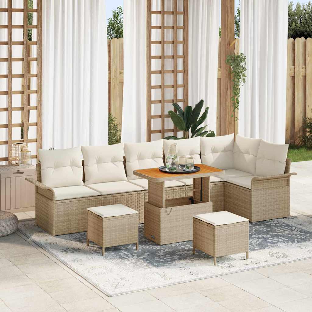 Gartensofa-set mit Kissen 9 pcs Beige Poly-Rattan