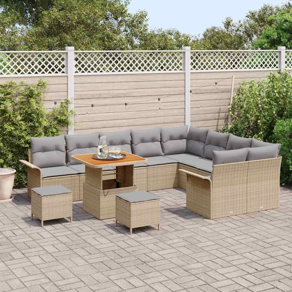 Gartensofa-set mit Kissen 12 pcs Beige Poly-Rattan