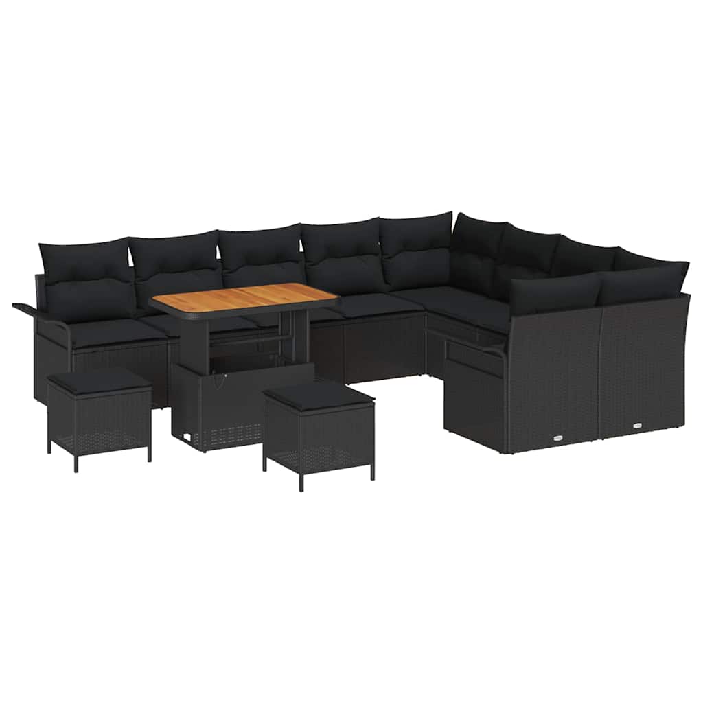 Gartensofa-set mit Kissen 12 pcs Schwarz Poly-Rattan