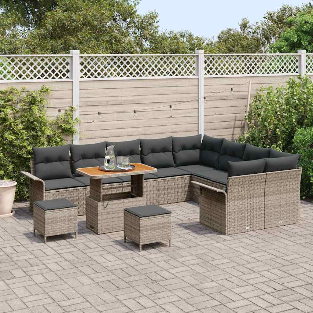 Gartensofa-set mit Kissen 12 pcs Grau Poly-Rattan