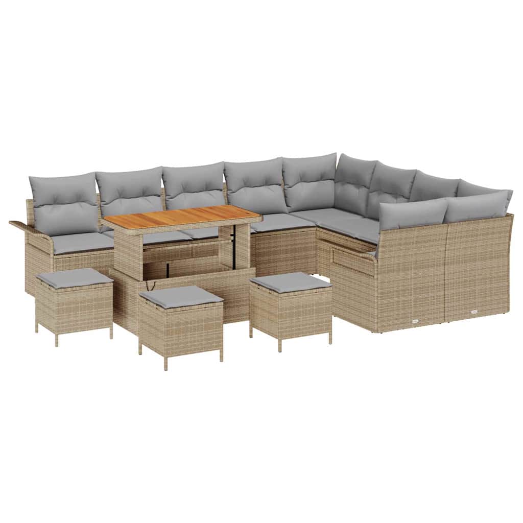 Gartensofa-set mit Kissen 13 pcs Beige Poly-Rattan