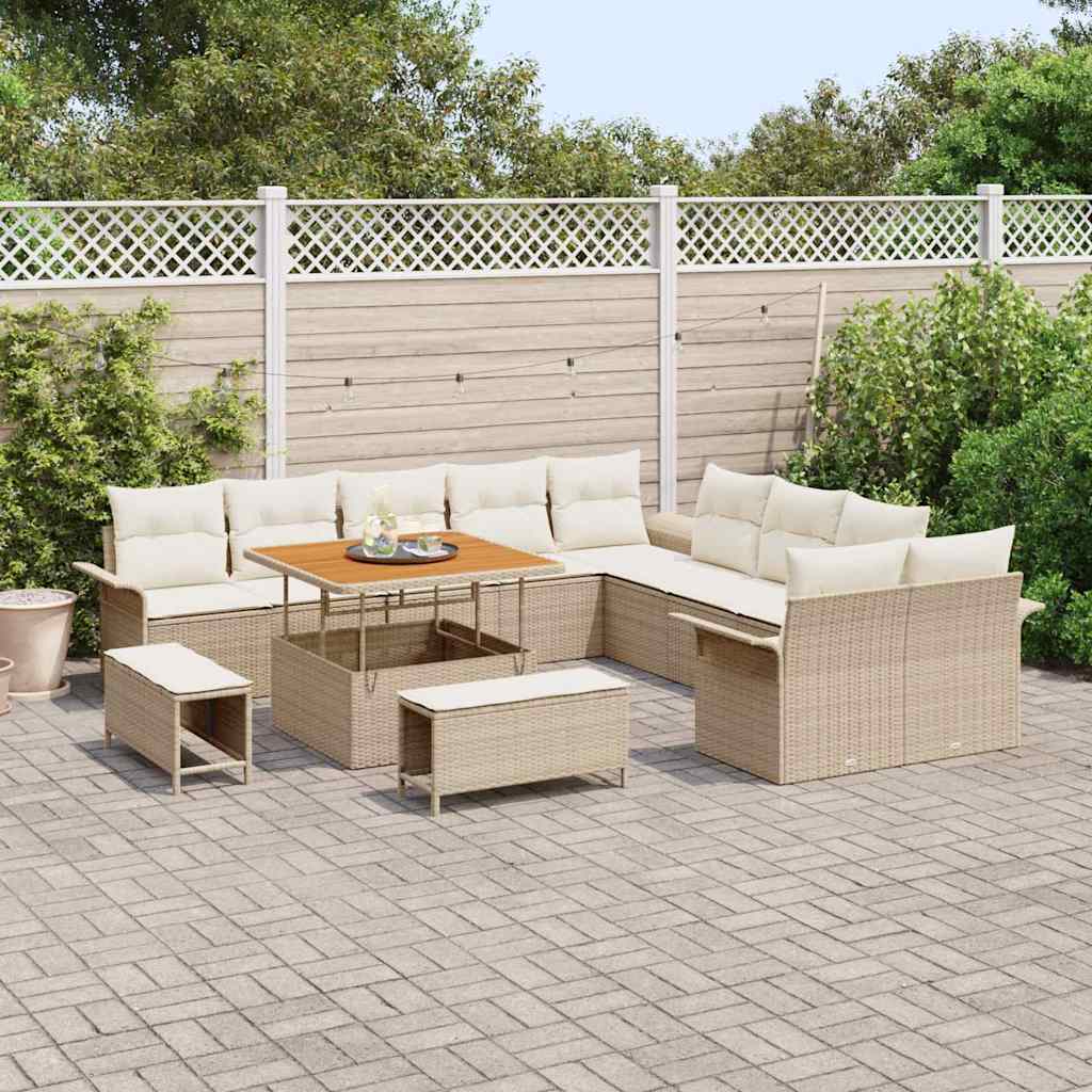Gartensofa-set mit Kissen 13 pcs Beige Poly-Rattan