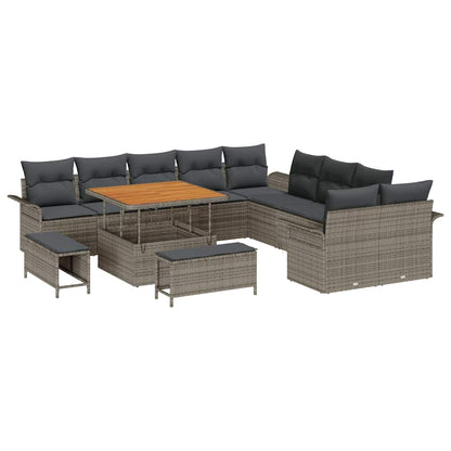 Gartensofa-set mit Kissen 13 pcs Grau Poly-Rattan