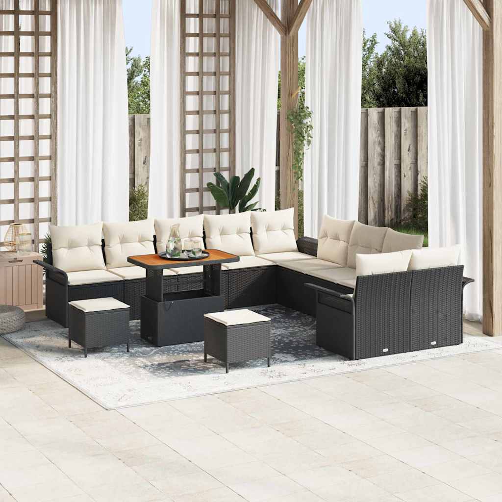 Gartensofa-set mit Kissen 13 pcs Schwarz Poly-Rattan