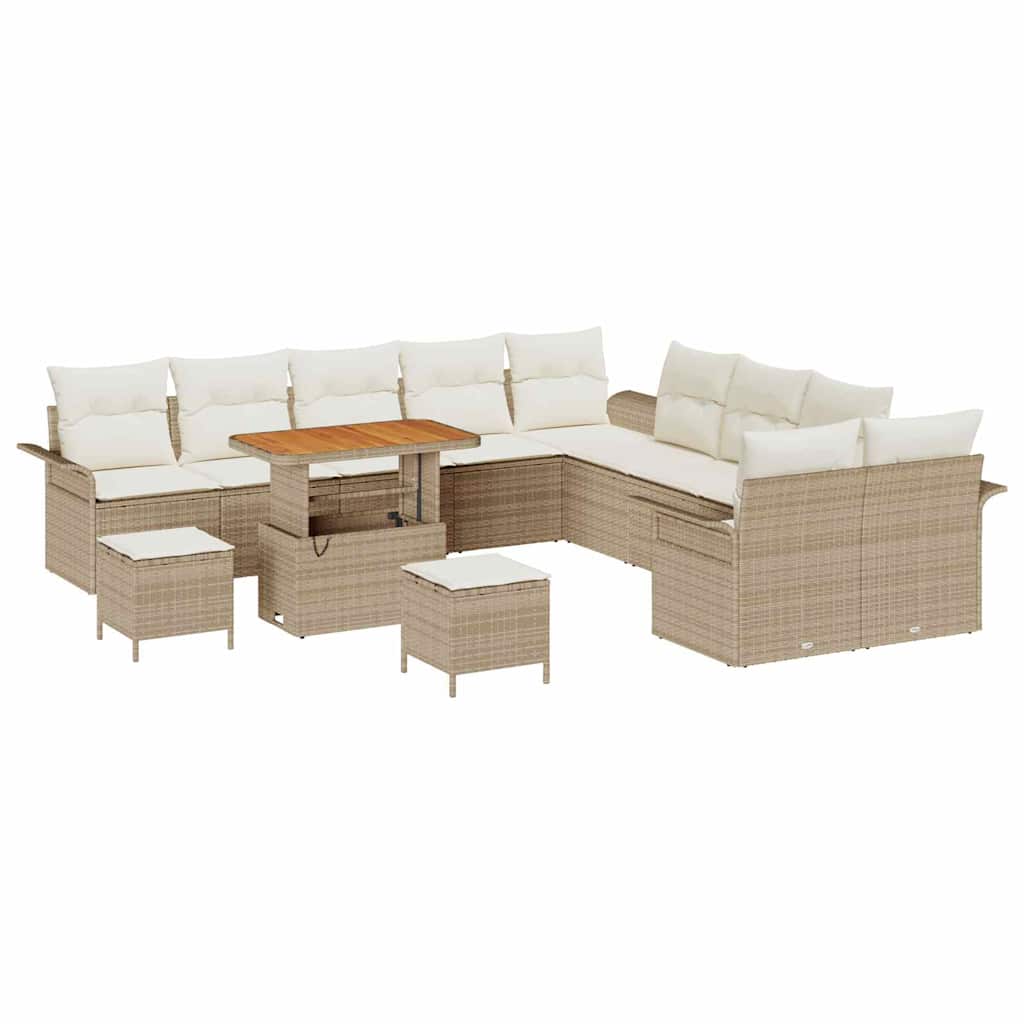 Gartensofa-set mit Kissen 13 pcs Beige Poly-Rattan