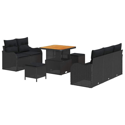 Gartensofa-set mit Kissen 8 pcs Schwarz Poly-Rattan