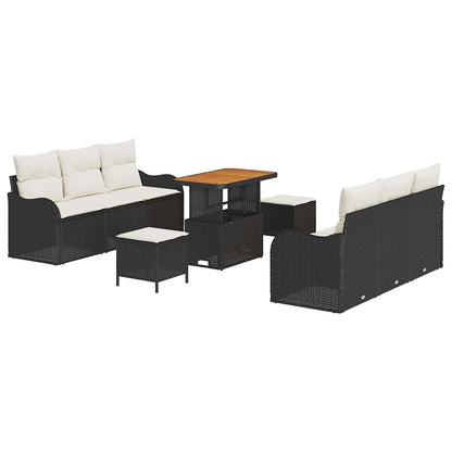 Gartensofa-set mit Kissen 9 pcs Schwarz Poly-Rattan
