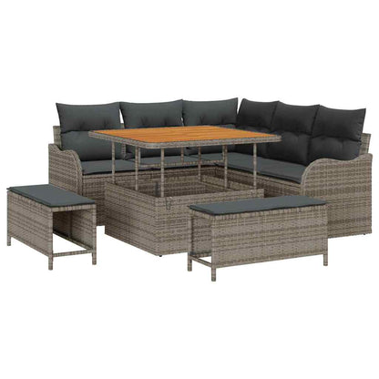 Gartensofa-set mit Kissen 8 pcs Grau Poly-Rattan