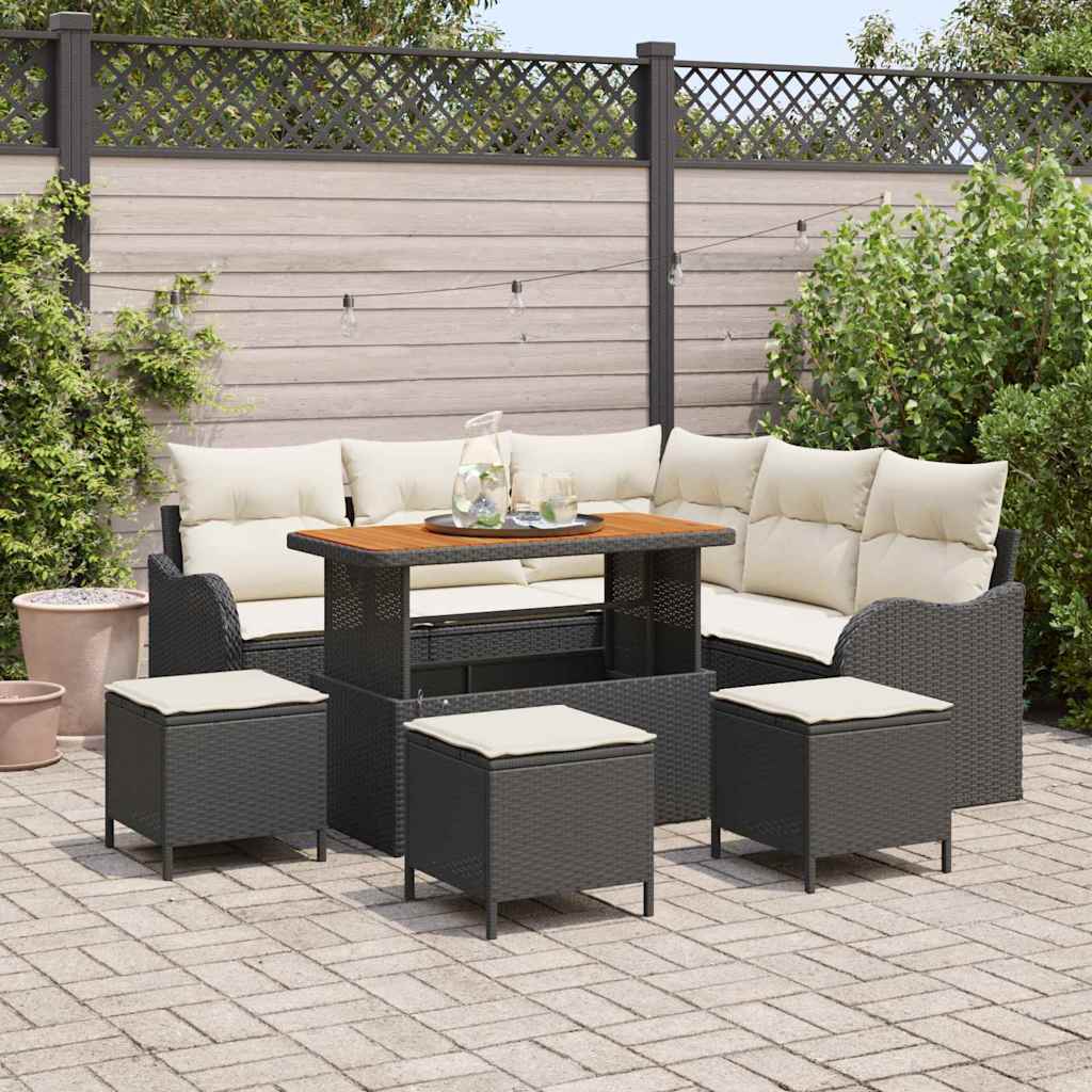 Gartensofa-set mit Kissen 9 pcs Schwarz Poly-Rattan