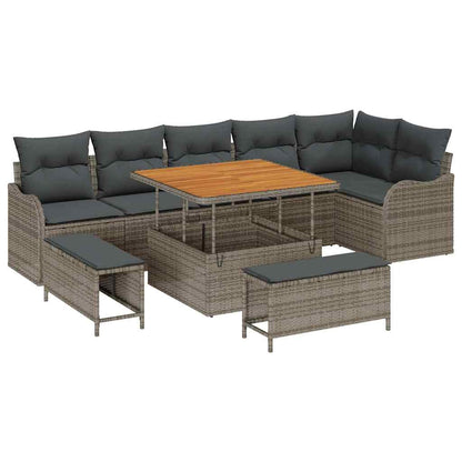 Gartensofa-set mit Kissen 9 pcs Grau Poly-Rattan