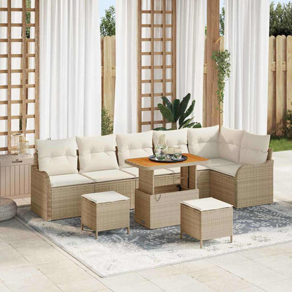 Gartensofa-set mit Kissen 9 pcs Beige Poly-Rattan
