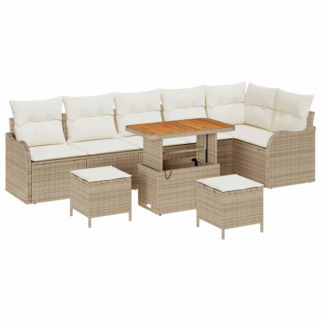 Gartensofa-set mit Kissen 9 pcs Beige Poly-Rattan