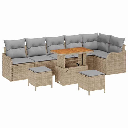 Gartensofa-set mit Kissen 9 pcs Beige Poly-Rattan