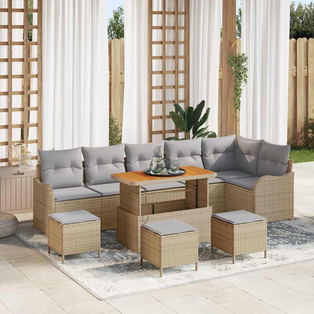 Gartensofa-set mit Kissen 10 pcs Beige Poly-Rattan