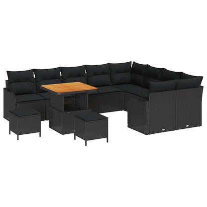 Gartensofa-set mit Kissen 12 pcs Schwarz Poly-Rattan
