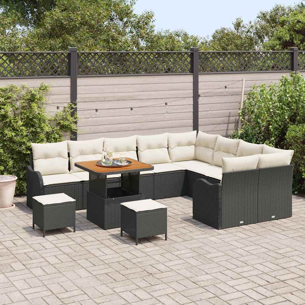 Gartensofa-set mit Kissen 12 pcs Schwarz Poly-Rattan