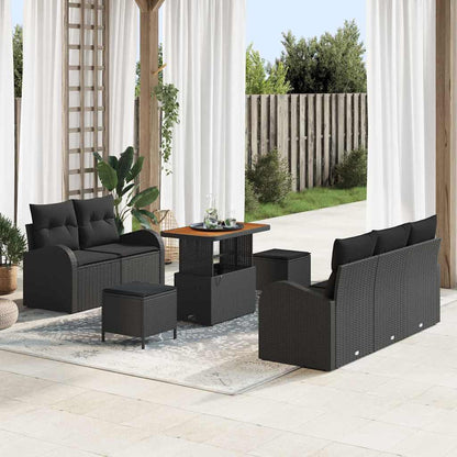 Gartensofa-set mit Kissen 8 pcs Schwarz Poly-Rattan