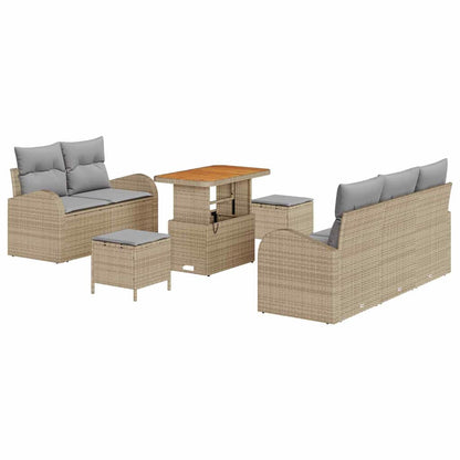 Gartensofa-set mit Kissen 8 pcs Beige Poly-Rattan