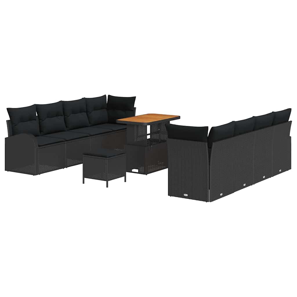 Gartensofa-set mit Kissen 11 pcs Schwarz Poly-Rattan