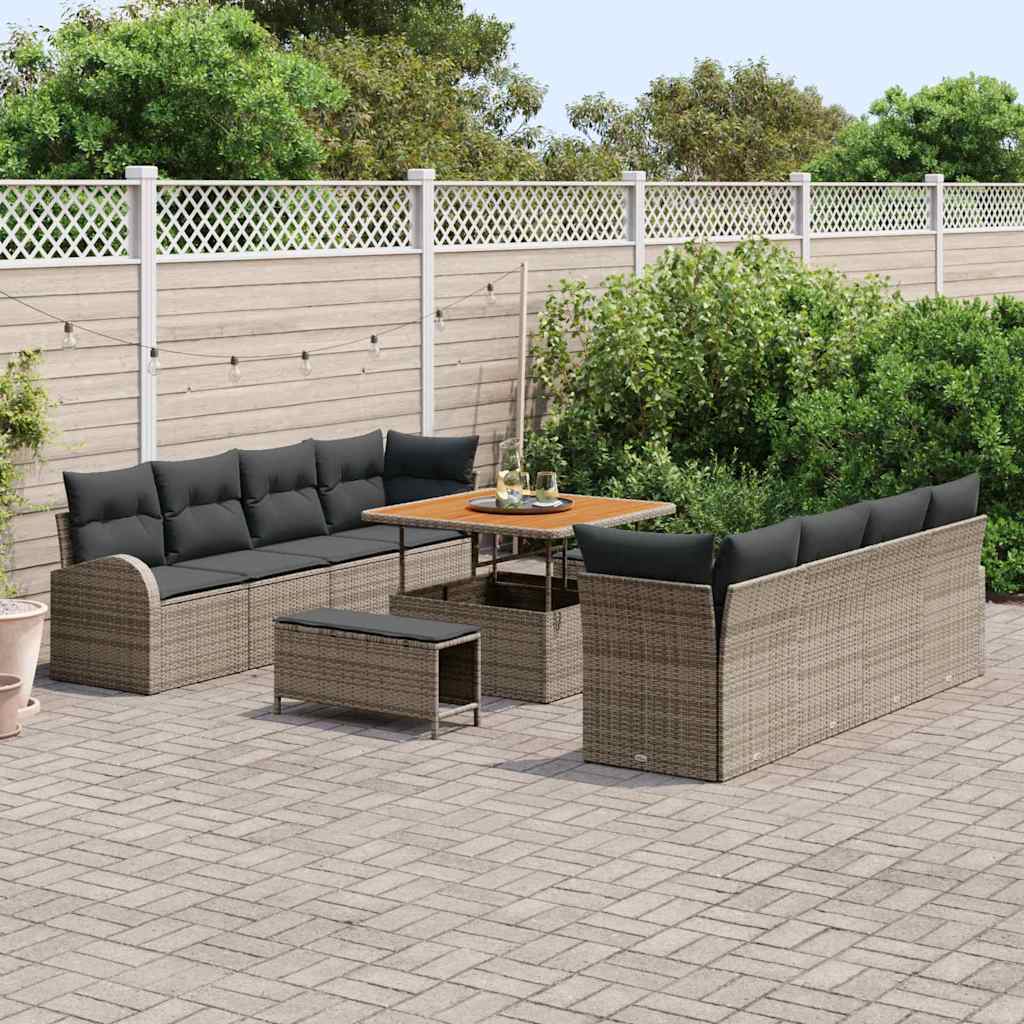 Gartensofa-set mit Kissen 11 pcs Grau Poly-Rattan