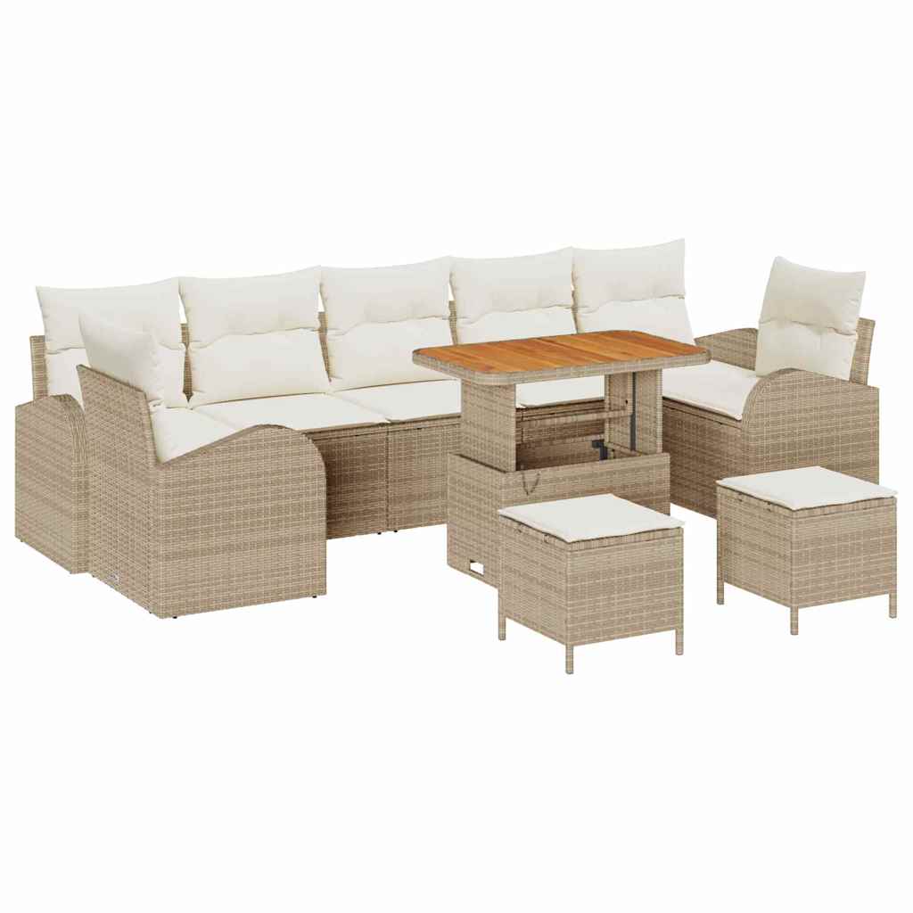 Gartensofa-set mit Kissen 10 pcs Beige Poly-Rattan
