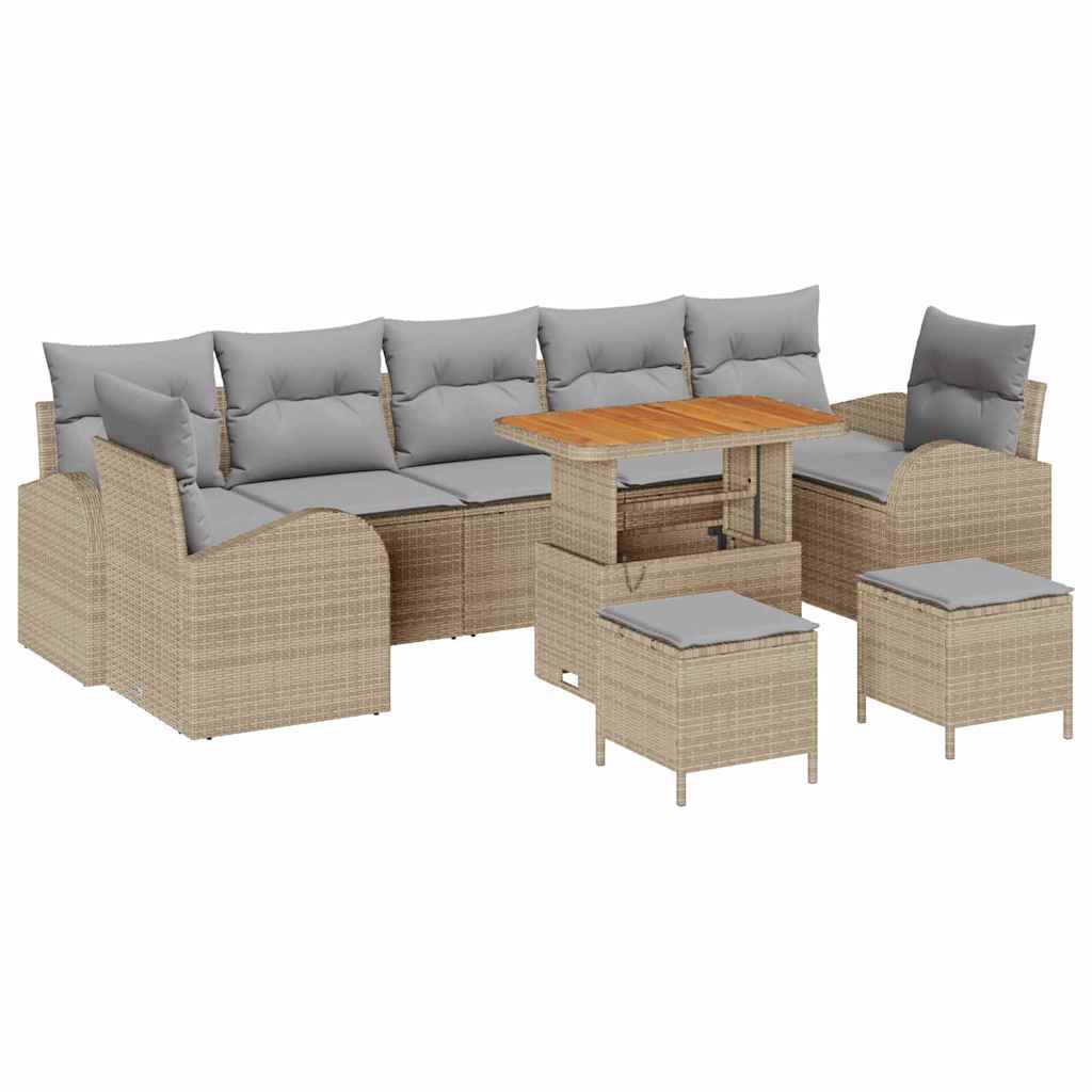 Gartensofa-set mit Kissen 10 pcs Beige Poly-Rattan