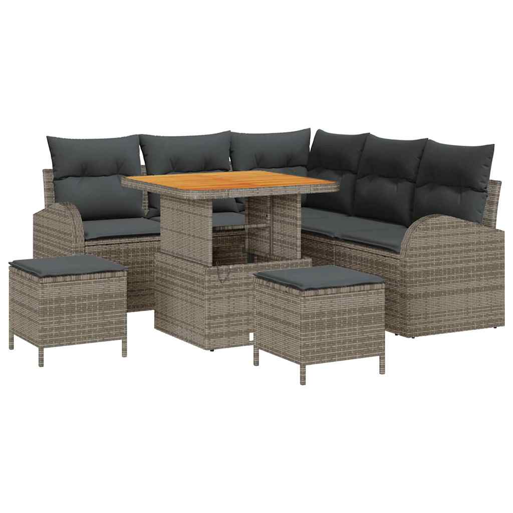 Gartensofa-set mit Kissen 8 pcs Grau Poly-Rattan