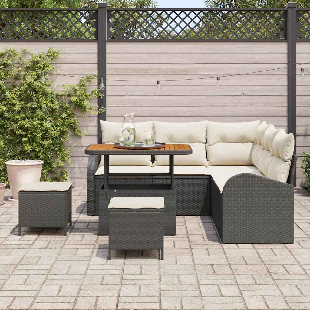Gartensofa-set mit Kissen 8 pcs Schwarz Poly-Rattan