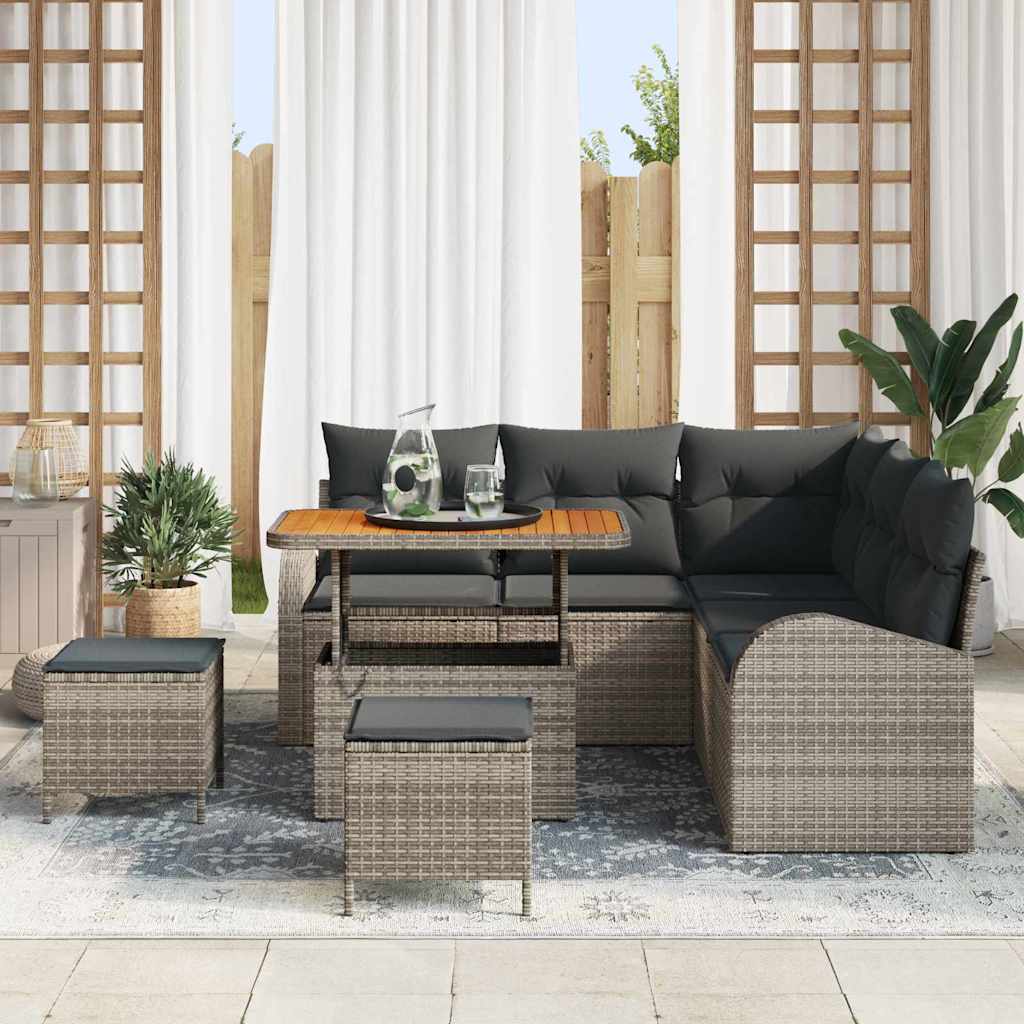 Gartensofa-set mit Kissen 8 pcs Grau Poly-Rattan
