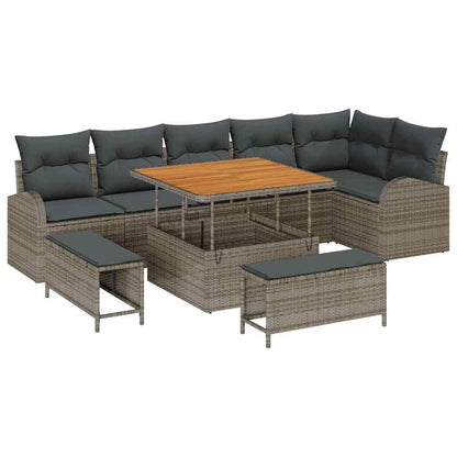 Gartensofa-set mit Kissen 9 pcs Grau Poly-Rattan