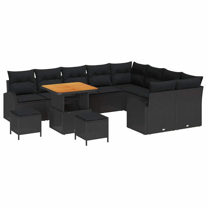 Gartensofa-set mit Kissen 12 pcs Schwarz Poly-Rattan