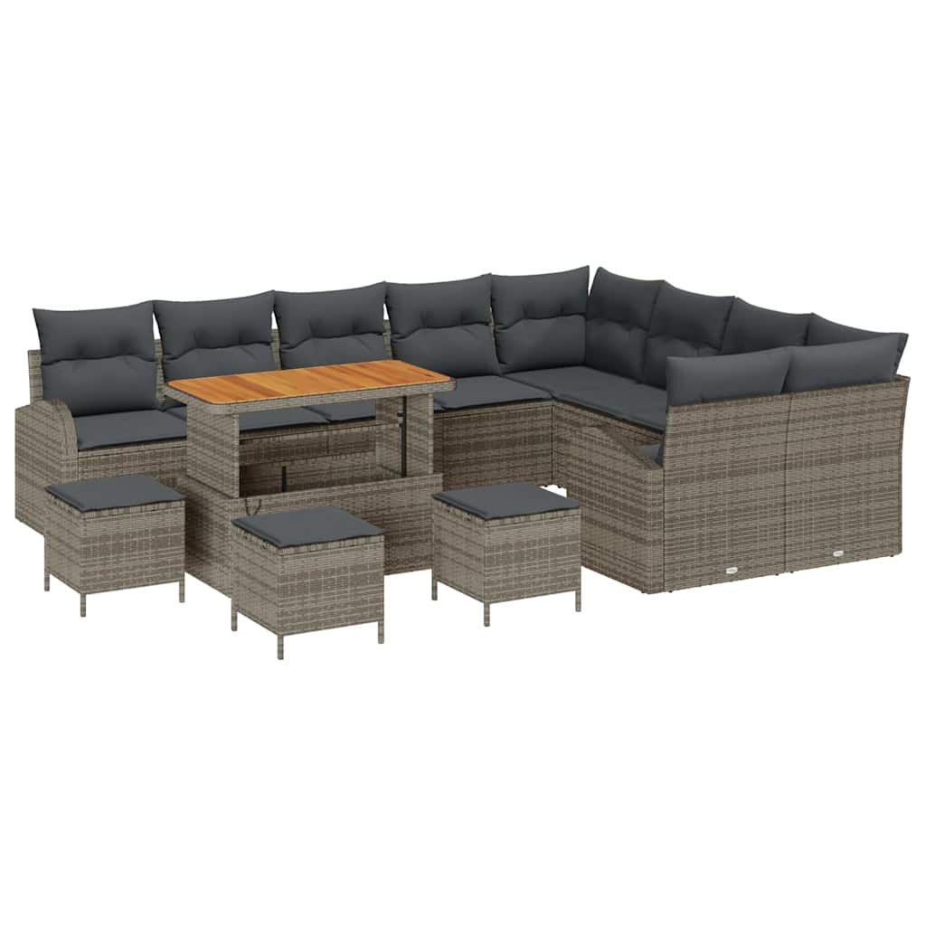 Gartensofa-set mit Kissen 13 pcs Grau Poly-Rattan
