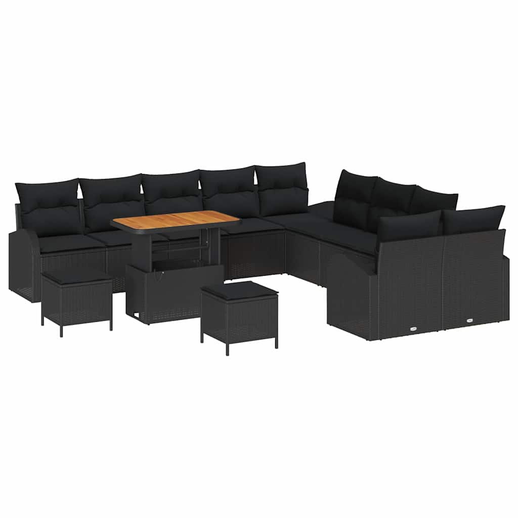 Gartensofa-set mit Kissen 13 pcs Schwarz Poly-Rattan
